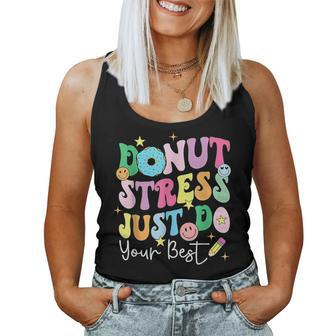 Test Day Donut Stress Just Do Your Best Groovy Teacher Women Tank Top - Monsterry CA