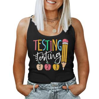 Testing Testing 123 Cute Rock The Test Day Teacher Student Women Tank Top | Mazezy DE