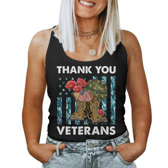 Thank You Veterans Combat Boots Poppy Flower Veteran Day Women Tank Top - Monsterry