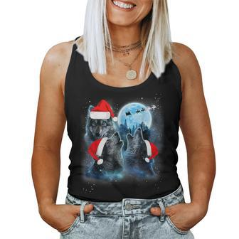Three Wolves Howling Under Moon Christmas Santa Wolf Lover Women Tank Top | Mazezy