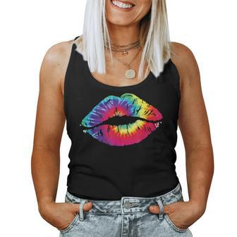 Tie-Dye Lips Hippie Colorful Kiss Fun Women Tank Top - Monsterry