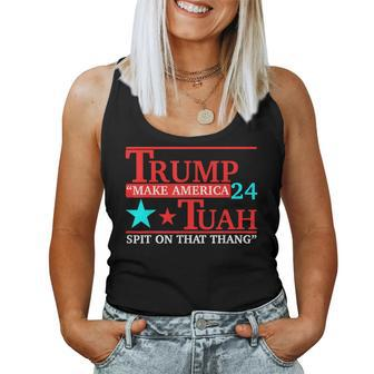 Trump Hawk Tuah Viral Humor Meme Video Girl 24 Tua Women Tank Top - Monsterry AU