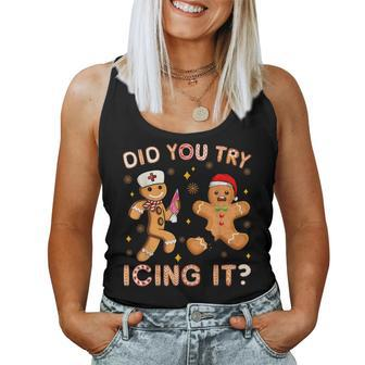 Did You Try Icing It Retro Christmas Gingerbread Nurse Squad Women Tank Top - Monsterry