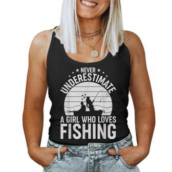 Never Underestimate A Girl Who Loves Fishing Fisherman Women Tank Top - Monsterry