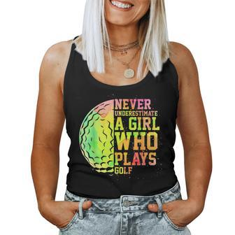 Never Underestimate A Girl Who Plays Golf Sports Lover Women Tank Top | Mazezy