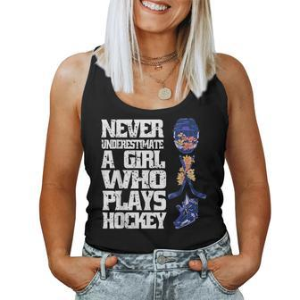 Never Underestimate A Girl Who Plays Ice-Hockey Girl Hockey Women Tank Top - Thegiftio UK