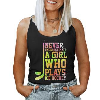 Never Underestimate A Girl Who Plays Ice Hockey Sports Lover Women Tank Top - Thegiftio UK