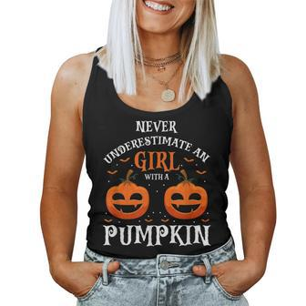 Never Underestimate A Girl With A Pumpkin Present Women Tank Top - Thegiftio UK