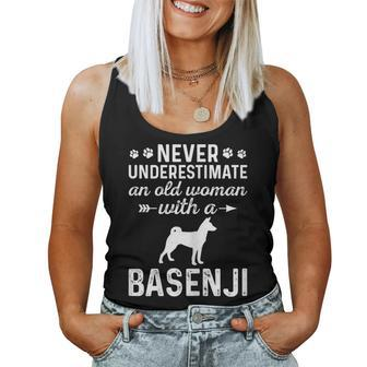 Never Underestimate An Old Woman With Basenji Dog Grandma Women Tank Top | Mazezy