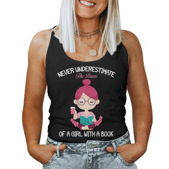 Never Underestimate The Power Of A Girl With A Book Lover Women Tank Top - Thegiftio UK