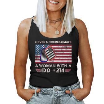 Never Underestimate A Woman With A Dd 214-Patriotic Usa Flag Women Tank Top | Mazezy CA