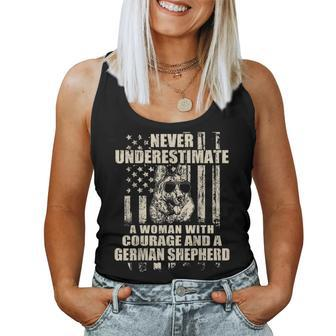 Never Underestimate Woman And A German Shepherd Usa Flag T-S Women Tank Top | Mazezy DE