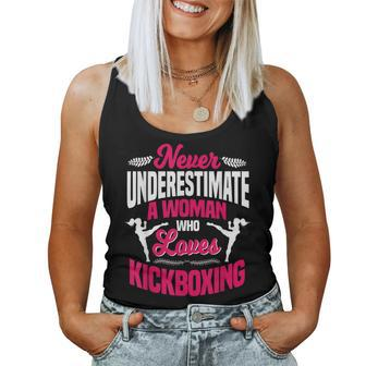 Never Underestimate A Woman Who Loves Kickboxing Kickboxer Women Tank Top | Mazezy