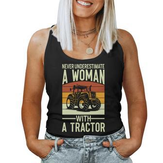 Never Underestimate A Woman With A Tractor Farmer Women Tank Top - Seseable