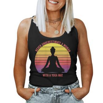 Never Underestimate A Woman With A Yoga Mat Retro Vintage Women Tank Top - Thegiftio UK