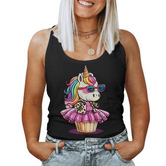 Unicorn Cupcake Cute Leopard Print Rainbow Unicorn Party Women Tank Top - Monsterry