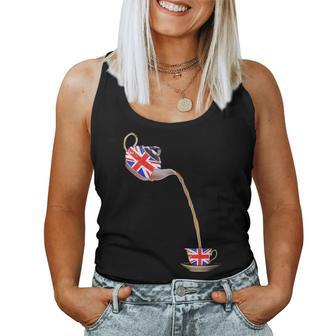Union Jack Flag Of The United Kingdom Teapot And Teacup Women Tank Top - Seseable