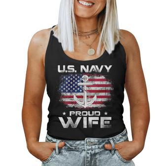 Us Navy Proud Wife With American Flag Veteran Day Women Tank Top - Monsterry DE