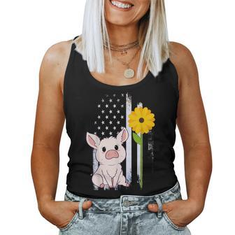Usa Flag Pig Sunflower Piglet Pig Lover Women Tank Top - Monsterry DE