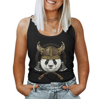 Viking Panda With Viking Helmet Mjolnir Axes Women Tank Top - Monsterry AU