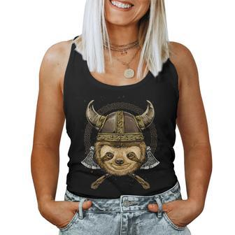 Viking Sloth With Viking Helmet Mjolnir Axes Women Tank Top - Monsterry AU