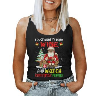 Vintage Drink Wine And Watch Xmas Movies Santa Drinker Women Tank Top - Monsterry CA