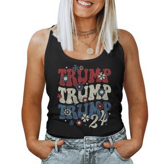 Vintage Groovy Flower Trump Trump Trump 2024 Women Women Tank Top - Seseable