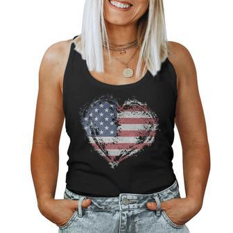 Vintage Heart American Flag Usa Patriotic 4Th Of July Women Tank Top - Monsterry UK