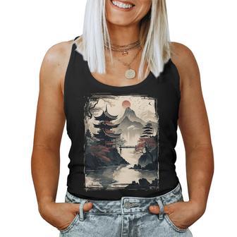 Vintage Japanese Flower Mountain View Landscape Graphic Women Tank Top - Thegiftio UK