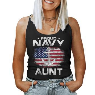 Vintage Proud Navy Aunt With American Flag Veteran Women Tank Top - Monsterry DE