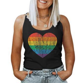 Vintage Rainbow Flag Colored Heart Lgbtq Lesbian Gay Pride Women Tank Top - Monsterry