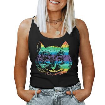 Vintage Rainbow Hippie Cute Cheshire Cat Head Kitty T Women Tank Top - Monsterry