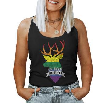 Vintage Rainbow Oh Deer I'm Queer Pride Lesbian Gay Lgbtq Women Tank Top - Monsterry AU