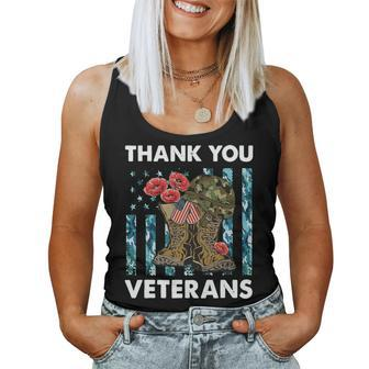 Vintage Thank You Veterans Combat Boots Flower Veteran Day Women Tank Top - Monsterry CA