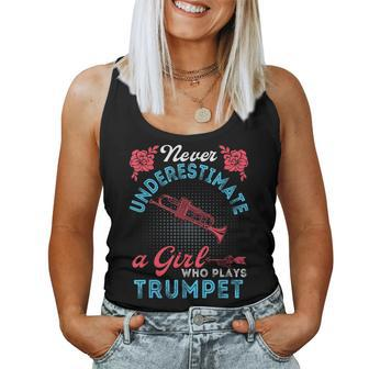 Vintage Never Underestimate Girl Who Plays Trumpet Musical Women Tank Top | Mazezy