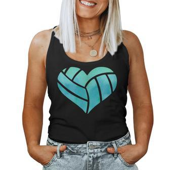 Volleyball Heart Teal Watercolor For A Girl Women Tank Top - Monsterry