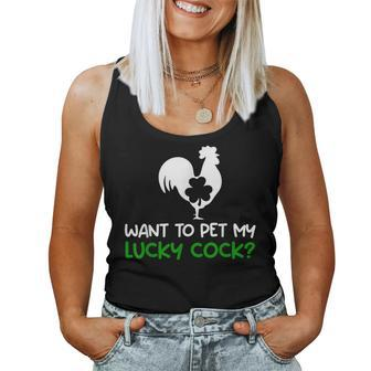 Want To Pet My Lucky Cock St Patrick's Day Chicken Pun Women Tank Top - Thegiftio UK