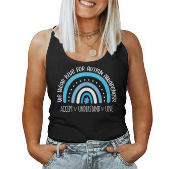 We Wear Blue For Autism Awareness Cute Rainbow Autistic Women Tank Top - Monsterry CA