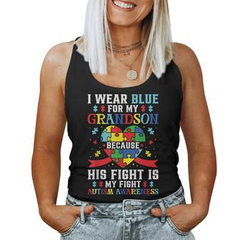 I Wear Blue For My Grandson Autism Awareness Grandma Grandpa Women Tank Top - Seseable