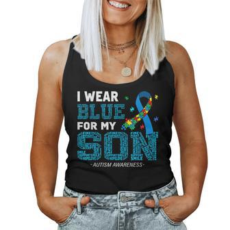 I Wear Blue For My Son Autism Awareness Month Mom Dad Women Tank Top - Seseable