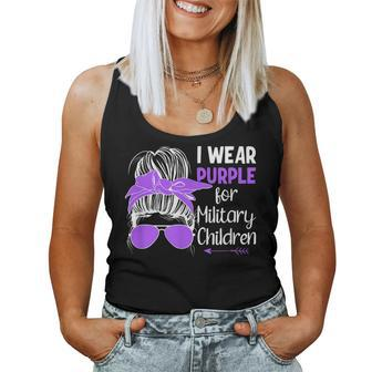 I Wear Purple For Military Children Messy Bun Women Tank Top - Monsterry AU