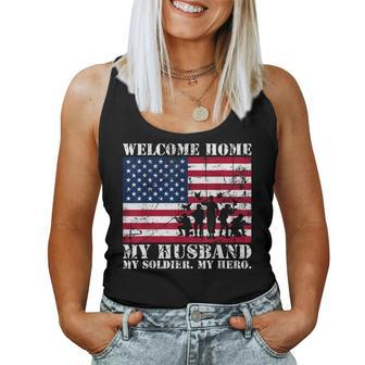 Welcome Home My Husband Military Homecoming Wife Usa Flag Women Tank Top - Monsterry DE
