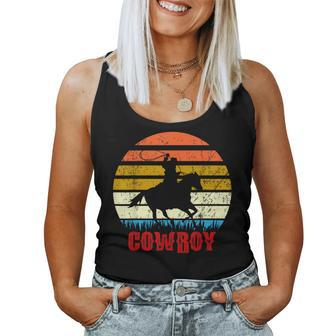 Western Cowboy Rodeo Horse Retro Style Vintage Sunset Women Tank Top - Monsterry CA
