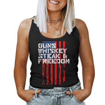 Whiskey Steak And Freedom Usa Flag Women Tank Top - Monsterry DE