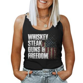 Whiskey Steak Guns & Freedom Patriotic Flag Women Tank Top - Monsterry