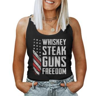 Whiskey Steak Guns Freedom Gun Bbq Drinking -On Back Women Tank Top - Monsterry CA