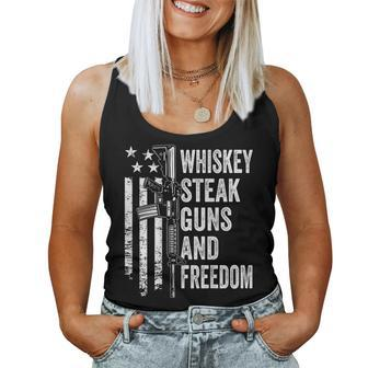 Whiskey Steak Guns And Freedom Usa Bbq Gun On Back Women Tank Top - Monsterry
