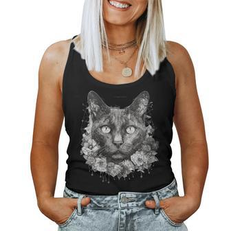 Wiccan Wicca Moon Cat With Flowers Pagan Witch Geometric Women Tank Top - Monsterry AU