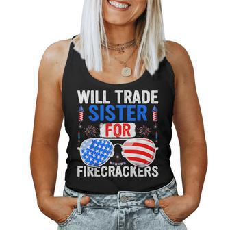 Will Trade Sister For Firecrackers 4Th Of July Fireworks Fun Women Tank Top - Monsterry