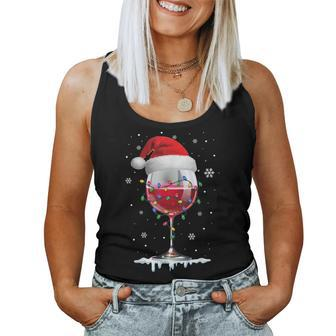Wine Glass Santa Hat Christmas Lights Wine Lovers Women Tank Top - Monsterry DE